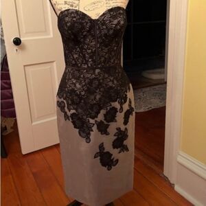 Truly Zac Posen Formal Dress Sz 6 Blk Lace Grey Silver Chiffon